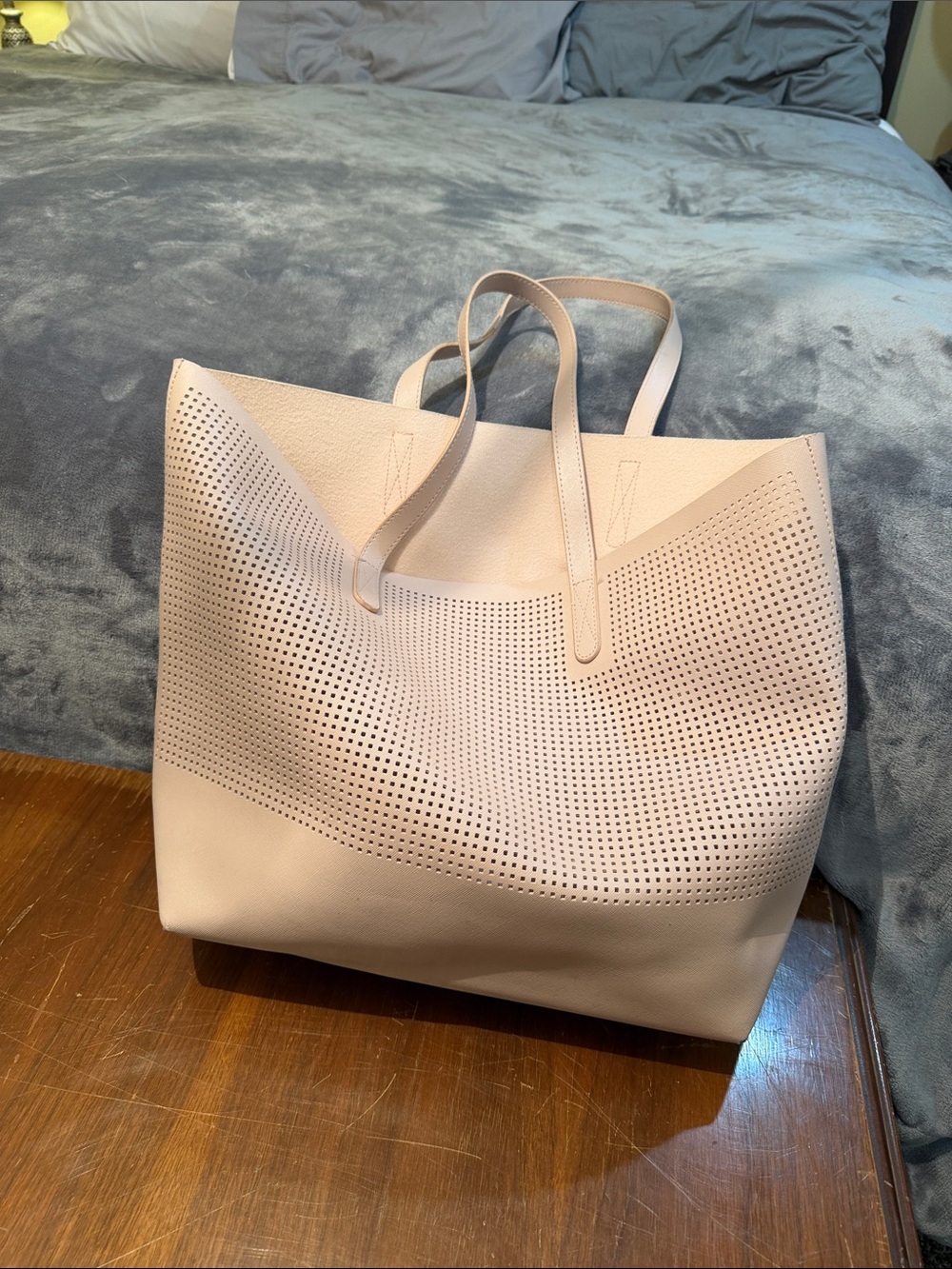Perforated Light Blush Tote Bag with Double Top Handles
